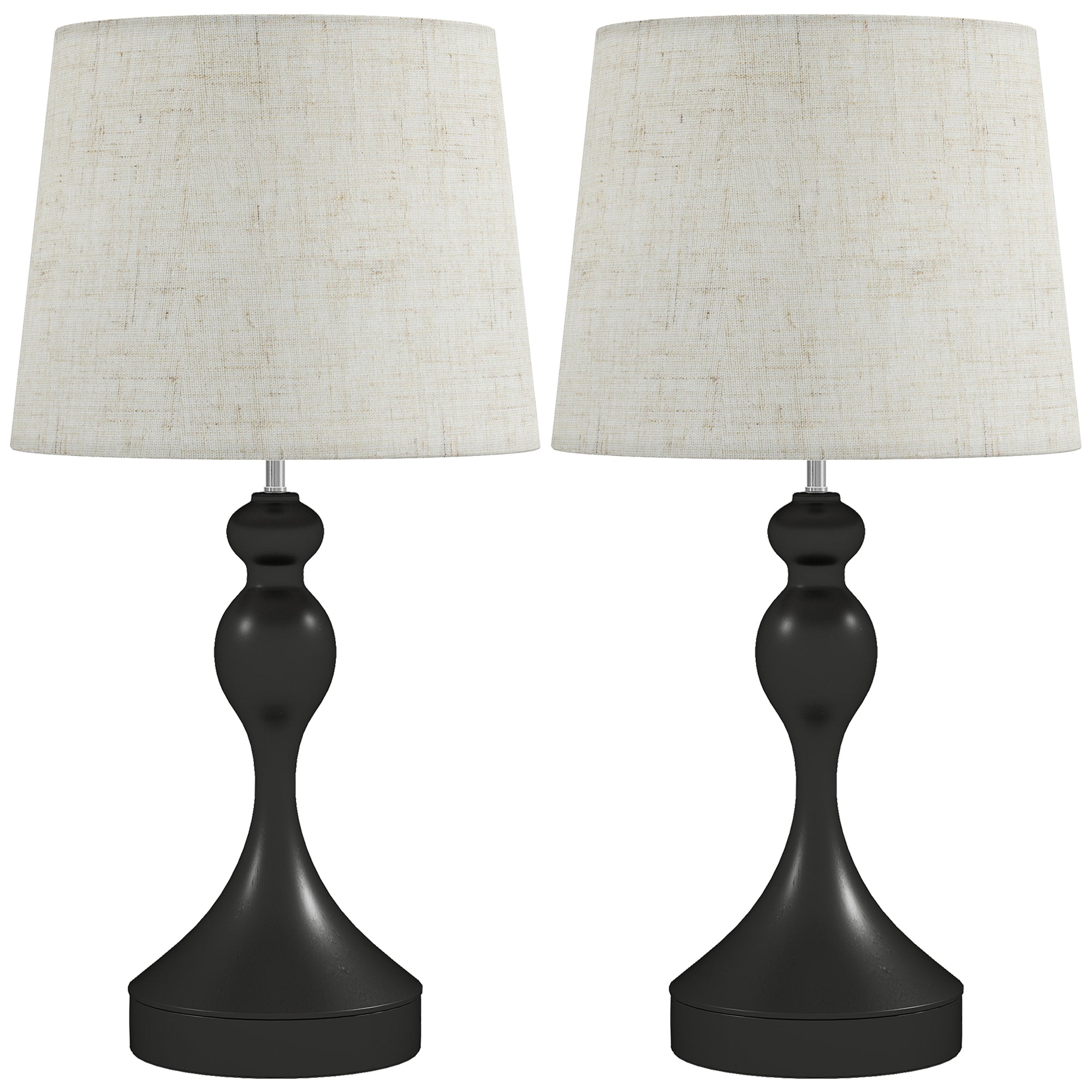 HOMCOM Set of Two Three-Colour Lamps, with USB Ports - Black/Beige 