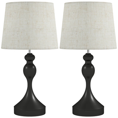 HOMCOM Set of Two Three-Colour Lamps, with USB Ports - Black/Beige 
