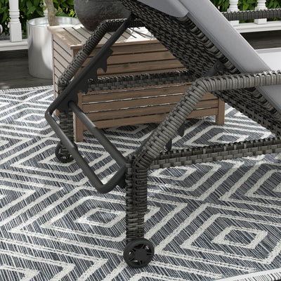 Outsunny Outdoor Sun Lounger, Rattan Wicker Chaise Recliner with 5-Level Adjustable Backrest and 2 Wheels 