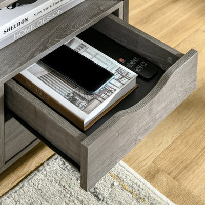 HOMCOM Industrial Side Table with Drawer, Sofa Table, Bedside Cabinet with Storage Shelf, Slim Nightstand for Living Room, Bedroom, Grey 