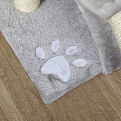 PawHut Cat Tree, Cat Tower for Kittens, Small Cat Condo with Rotatable Top Bar, Sisal Scratching Post, Tunnel, Dangling Balls - Grey 