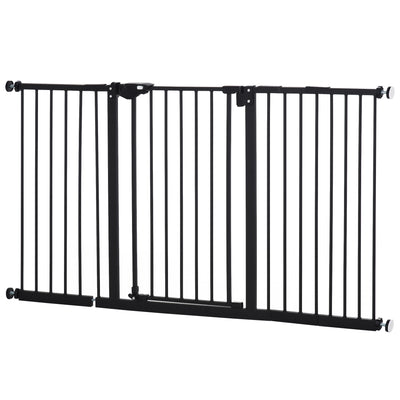 PawHut Dog Gate Stair Gate Pressure Fit Pets Barrier Auto Close for Doorway Hallway, 74-148cm Wide Adjustable, Black 