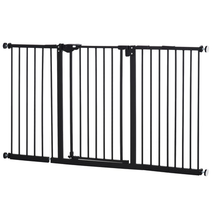 PawHut Dog Gate Stair Gate Pressure Fit Pets Barrier Auto Close for Doorway Hallway, 74-148cm Wide Adjustable, Black 