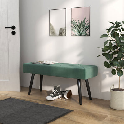 HOMCOM End of Bed Bench with X-Shape Design and Steel Legs, Upholstered Hallway Bench for Bedroom, Green 
