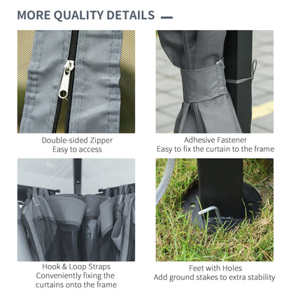 Outsunny 3 x 4m Hardtop Gazebo Canopy with Polycarbonate Roof, Aluminium Frame, Permanent Pavilion Garden Gazebo with Netting and Curtains - Grey 