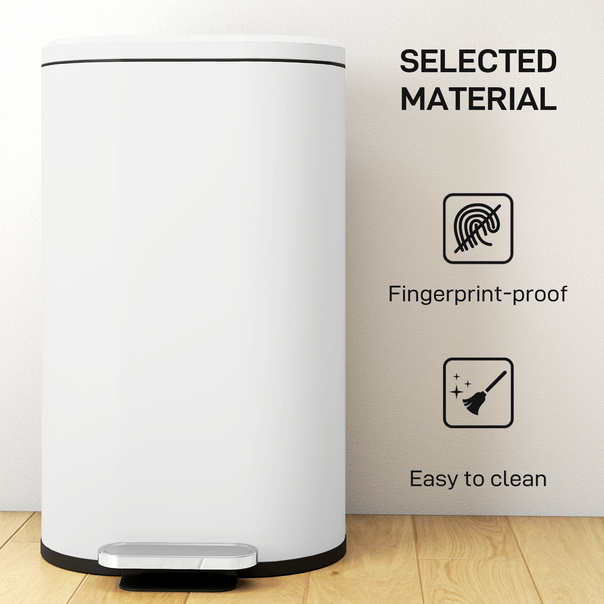 HOMCOM 30 L Modern Curved Kitchen Bin - Cream 