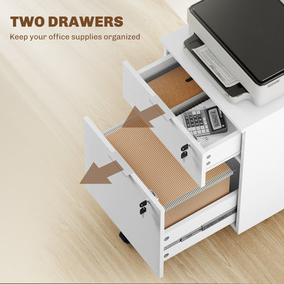 HOMCOM Two-Drawer Lockable Filing Cabinet - White 