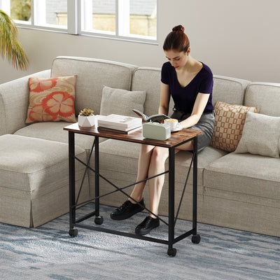 HOMCOM 80 cm Folding Desk on Wheels - Rustic Brown 