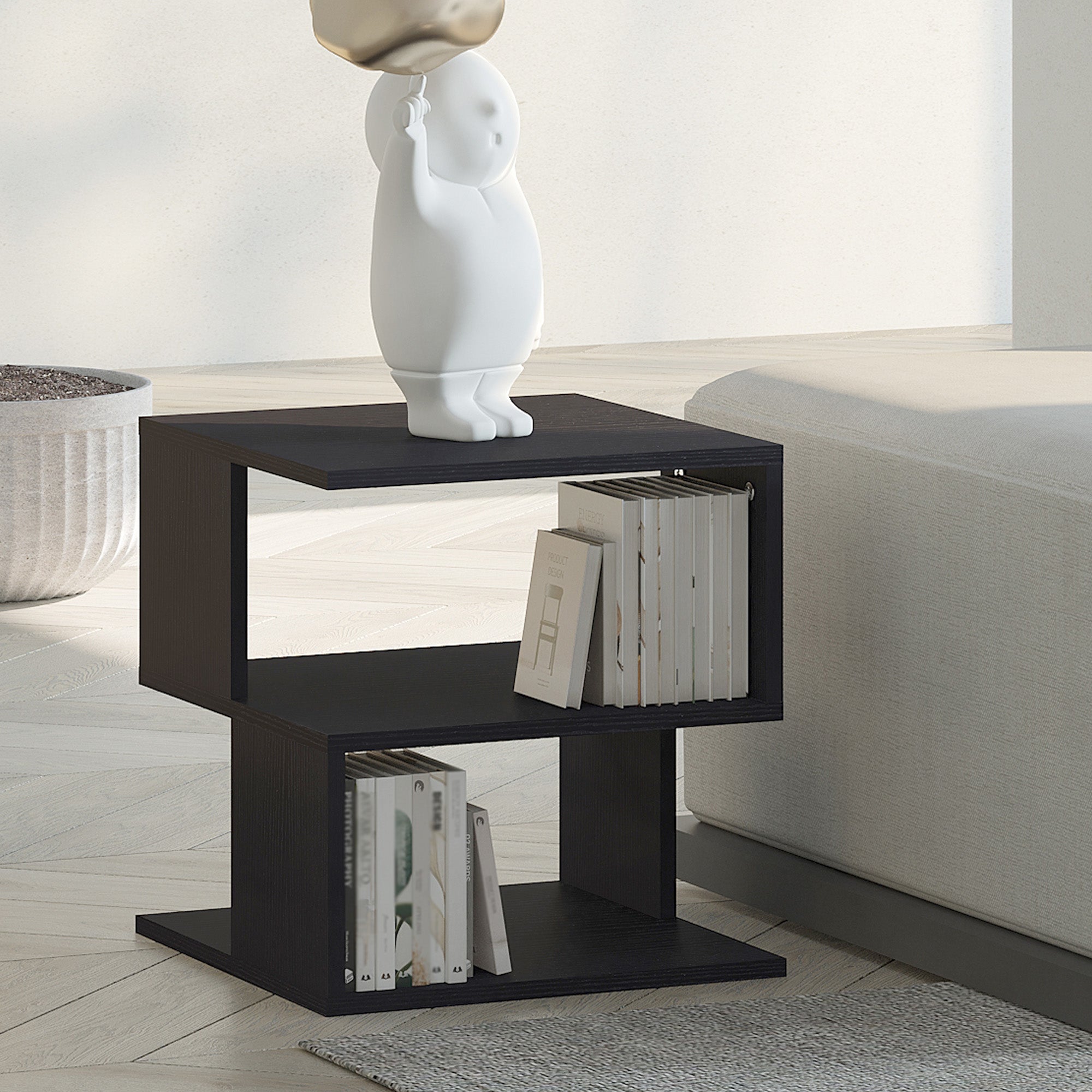 HOMCOM Side Table Square Coffee Table Modern End Table with 2 Tier Storage Shelves for Living Room, Bedroom, Black 