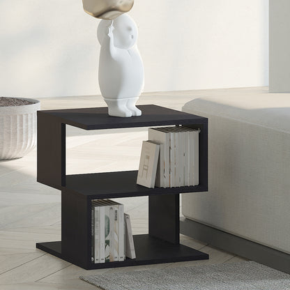 HOMCOM Side Table Square Coffee Table Modern End Table with 2 Tier Storage Shelves for Living Room, Bedroom, Black 