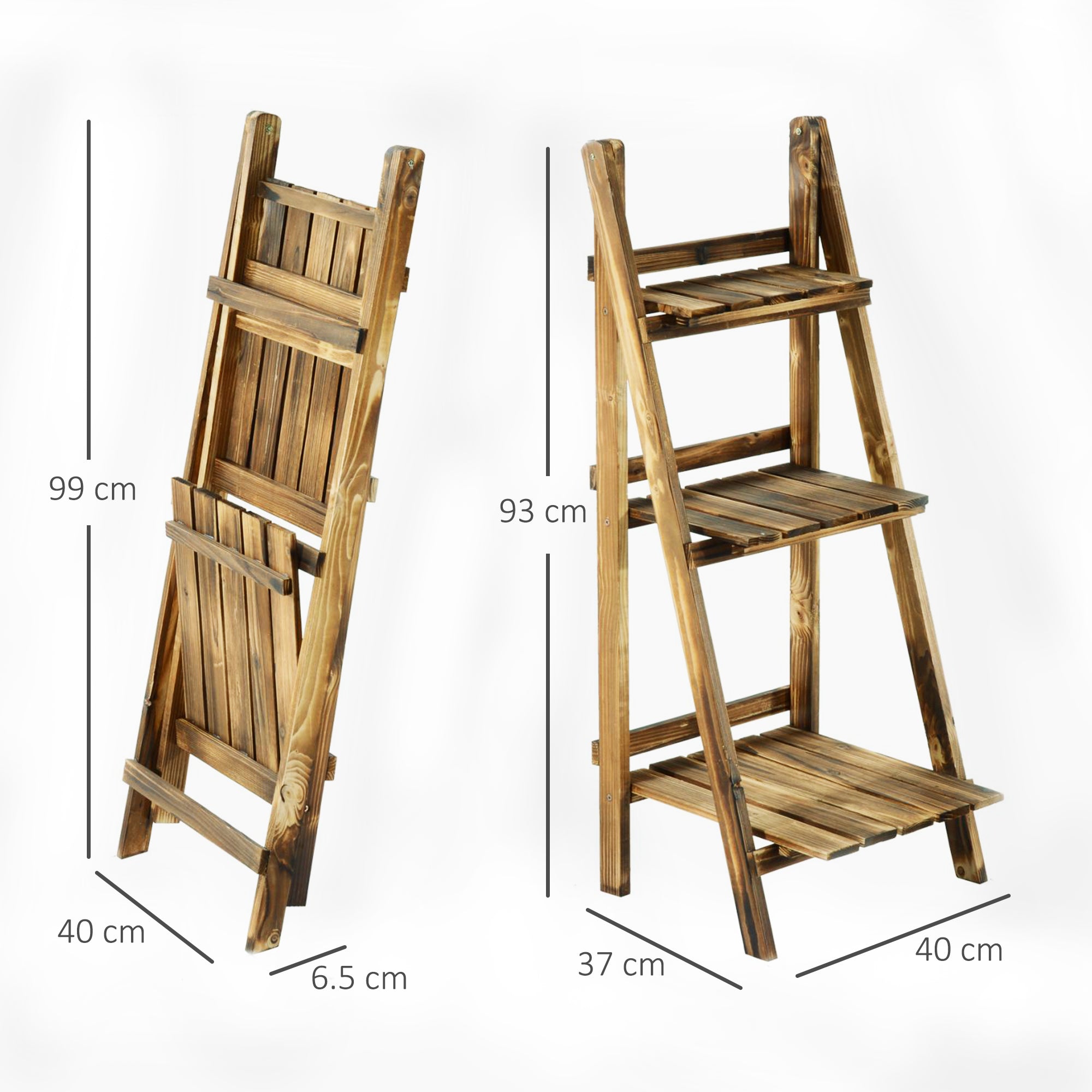 Outsunny Wooden Folding Flower Pot Stand 3 Tier Garden Planter Display Ladder Gardener Storage Shelves Rack Herb Holder (40L x 37W x 93H cm) 