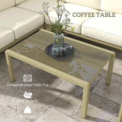 Outsunny 5-Piece Garden Sofa Set with Cushions, Aluminium Garden Furniture Sets with Glass Top Coffee Table, Patio Sectional Furniture Set, for Patio & Deck, Gold Tone 