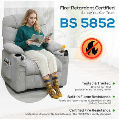 HOMCOM Electric Massage Recliner Armchair with Vibration, Heat, Whisper-Quiet Motor, Memory Function, Fleece Power Reclining Chair with Spring Pack, USB Port, Footrest, Side Pocket, Grey