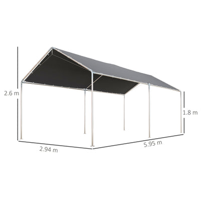 Outsunny 3 x 6m Heavy Duty Carport Garage Car Shelter Galvanized Steel Outdoor Open Canopy Tent Water UV Resistant Waterproof, Grey 
