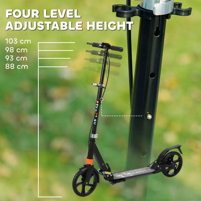 AIYAPLAY Kids Scooter with 4 Levels Adjustable Handlebar, Dual Brake System, 200mm Wheels, ABEC-7 Bearings, Black 
