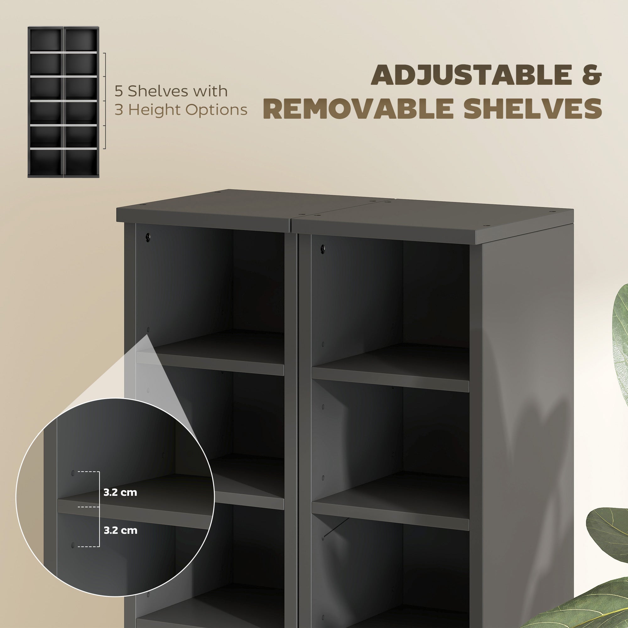 HOMCOM Set of 2 CD Media Display Shelf Unit Tower Rack with Adjustable Shelves, Black 