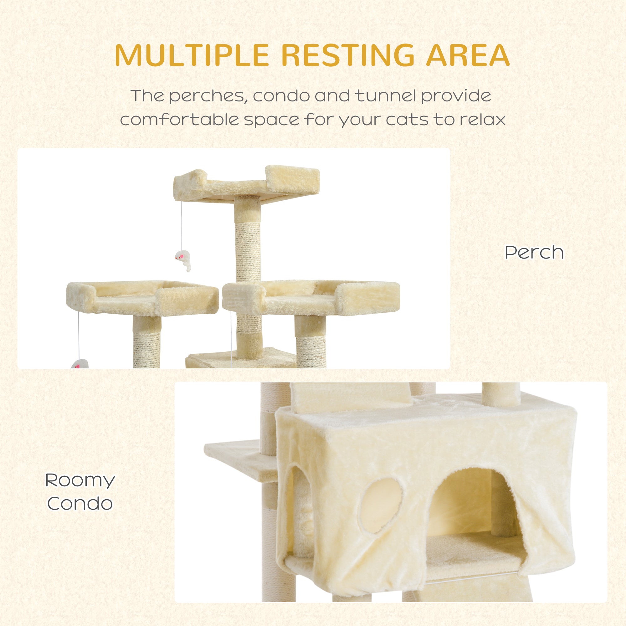 PawHut Cat Tree for Indoor Cats Play Tower Activity Center Kitten Scratch Post Climbing Tower 181 cm 