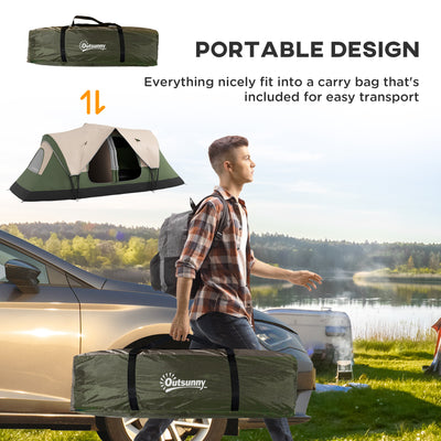 Outsunny Camping Tent for 6-8 Man with 2000mm Waterproof Rainfly and Carry Bag for Fishing Hiking Festival, Dark Green 