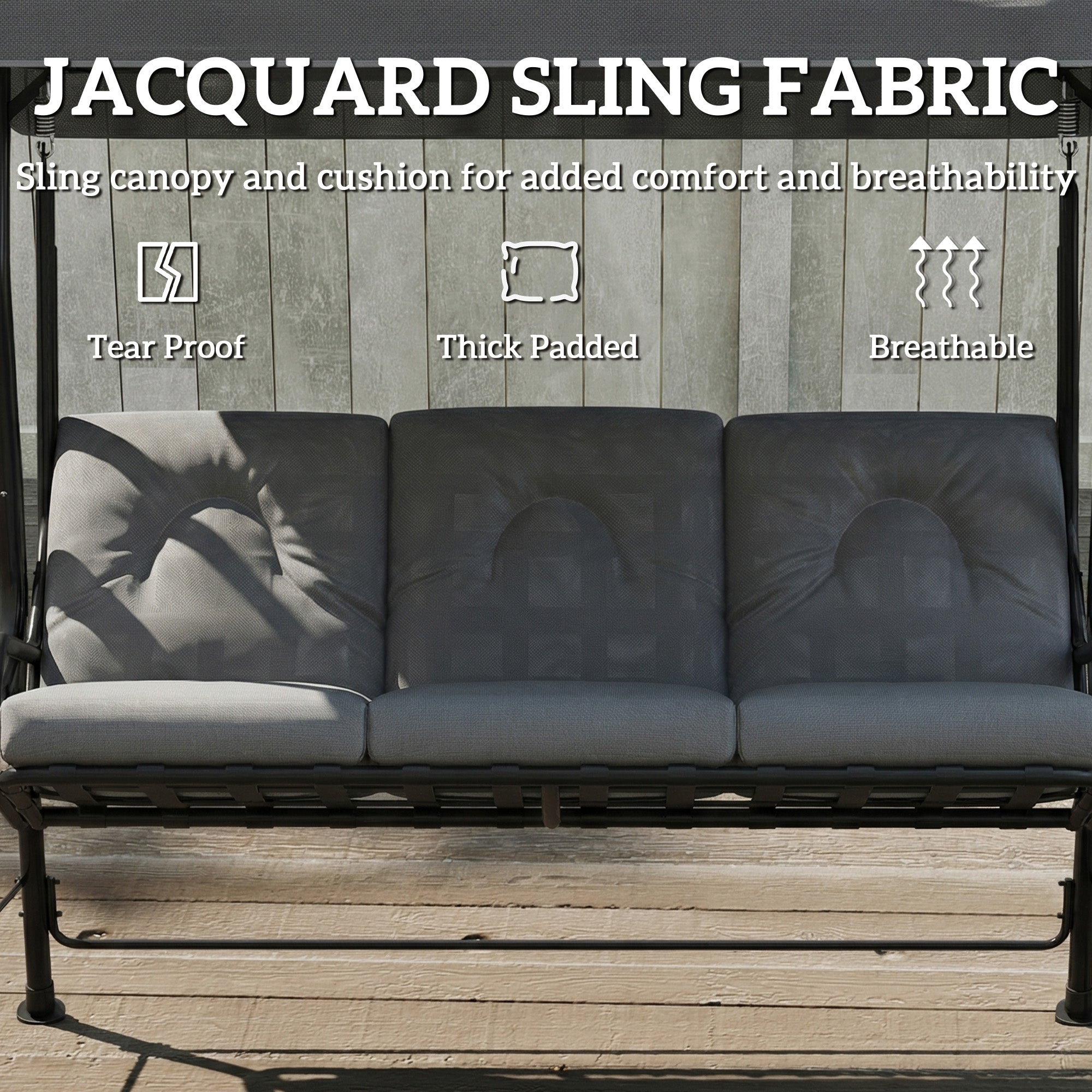 Outsunny 3-Seater Garden Swing Seat, Outdoor Swing Chair with Adjustable Waterproof Canopy, Light Grey 