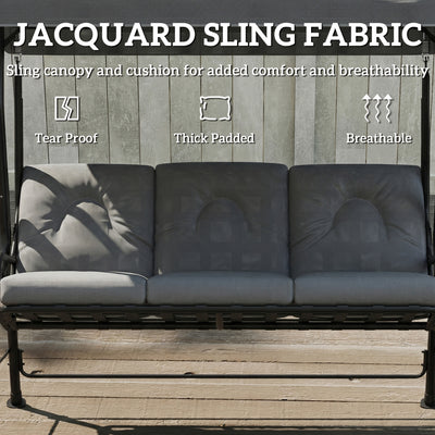 Outsunny 3-Seater Garden Swing Seat, Outdoor Swing Chair with Adjustable Waterproof Canopy, Light Grey 