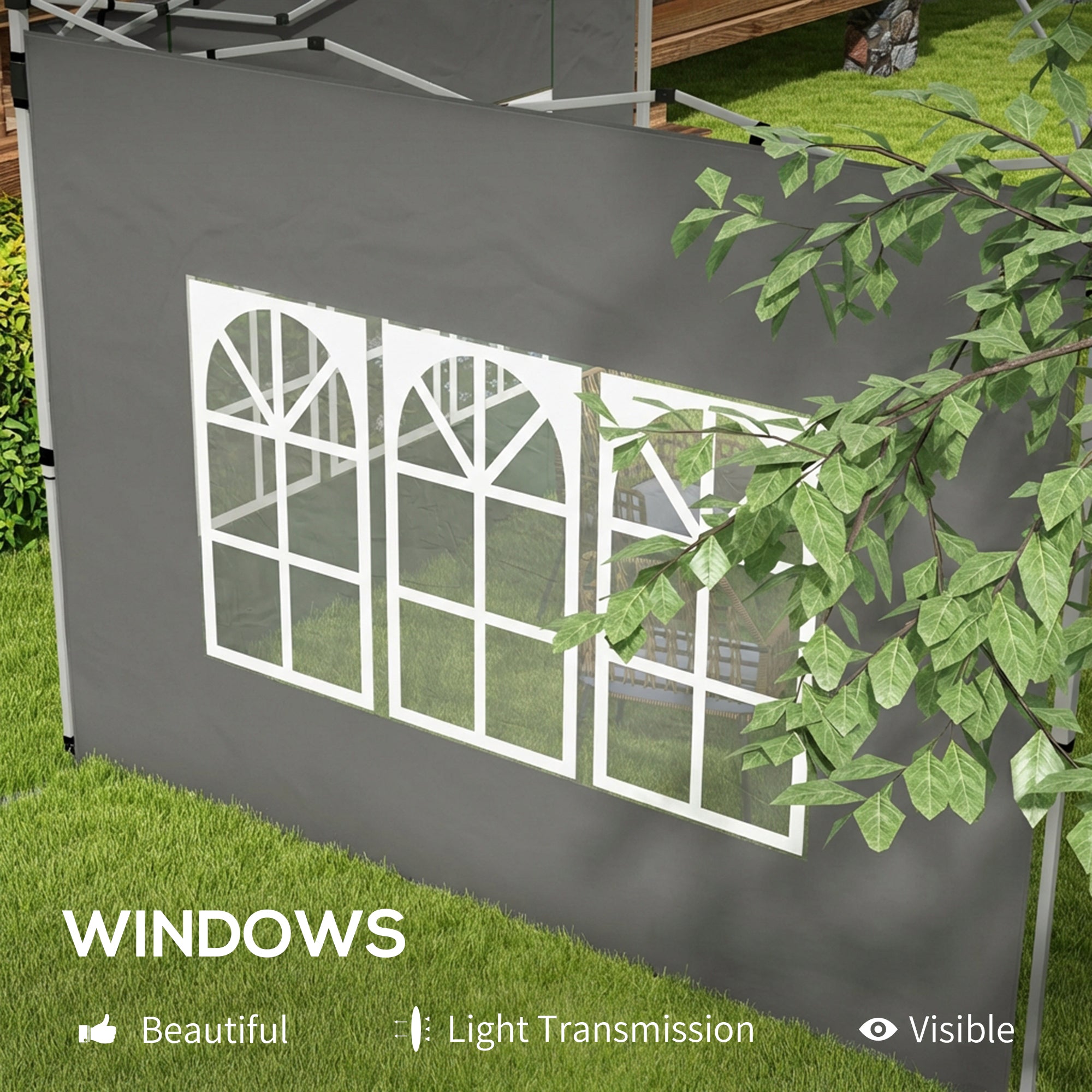 Outsunny Gazebo Side Panels, Sides Replacement with Window for 3x3(m) or 3x4m Pop Up Gazebo, 2 Pack, Dark Grey 