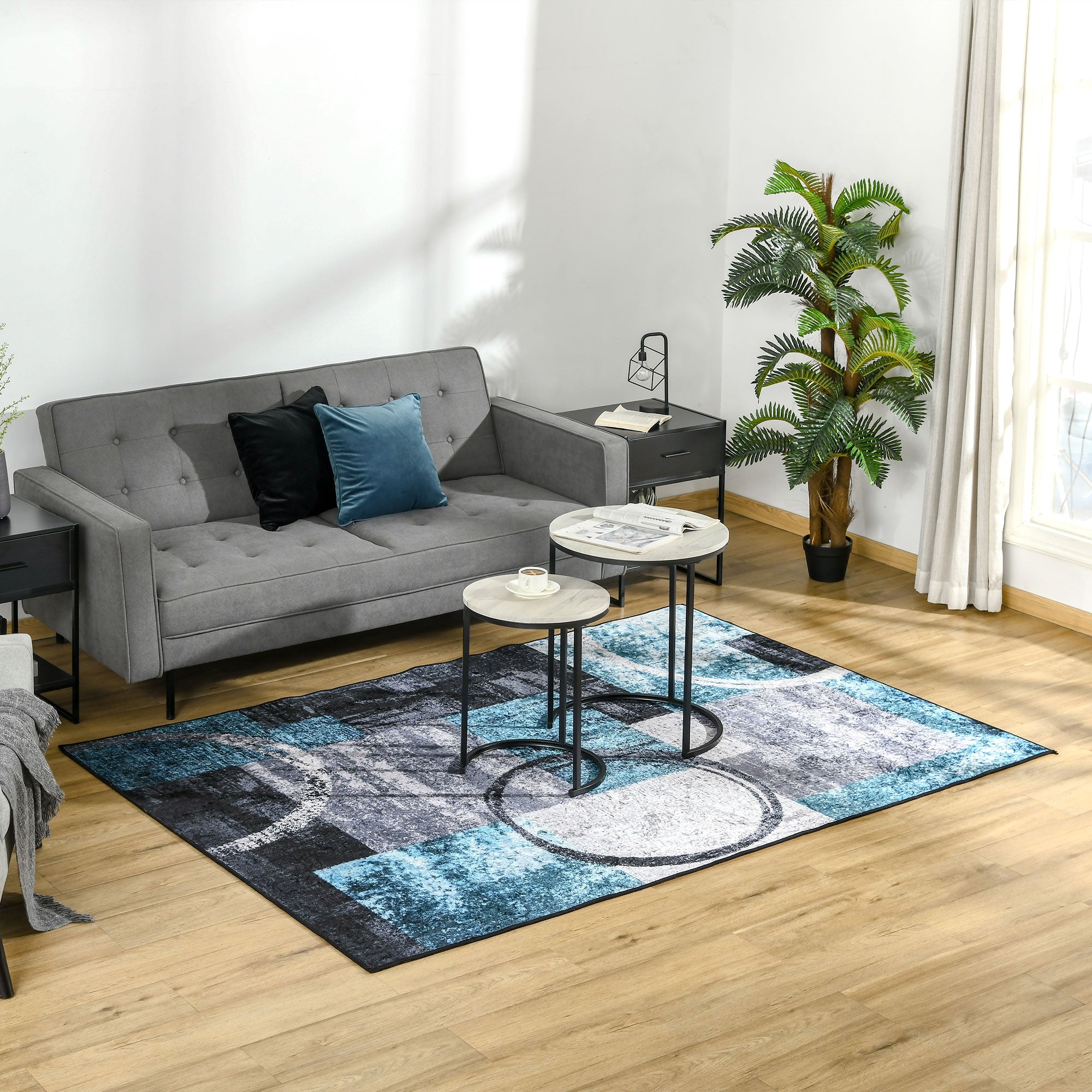 HOMCOM Blue Geometric Rug, Modern Area Rugs Large Carpet for Living Room, Bedroom, Dining Room, 160x230 cm 