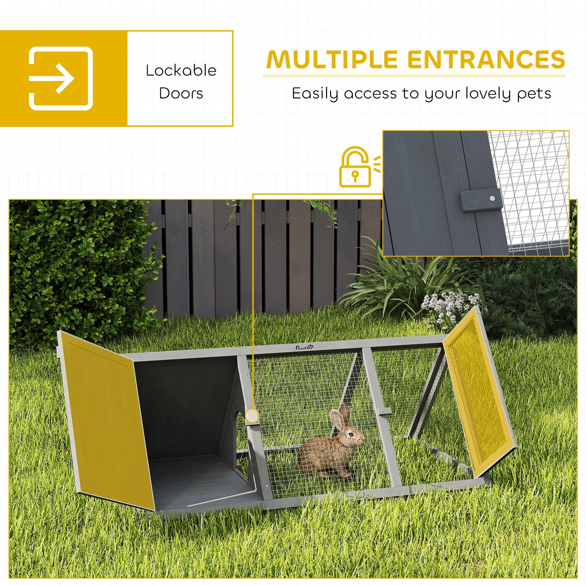 PawHut Rabbit Hutch, Wooden Guinea Pig Hutch with Run and Doors, Outdoor Triangle Bunny House for Rabbits,Duck and Chicken 