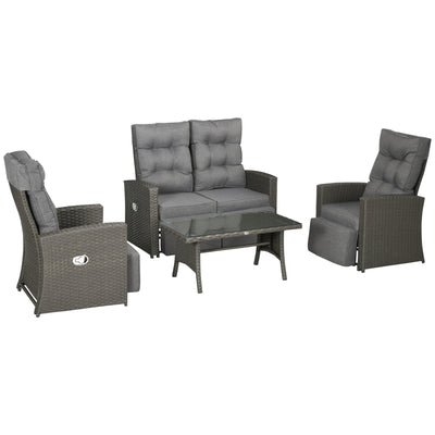 Outsunny 4 Piece Rattan Garden Furniture Set Outdoor Sofa Sectional Set with Glass Top Table for Poolside, Grey 
