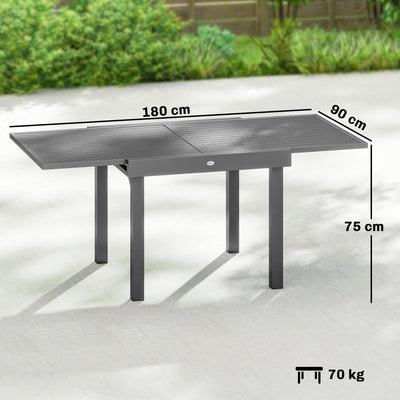Outsunny Extending Garden Table for 4-8 People, Aluminium Outdoor Dining Table with Slatted Top, Dark Grey 
