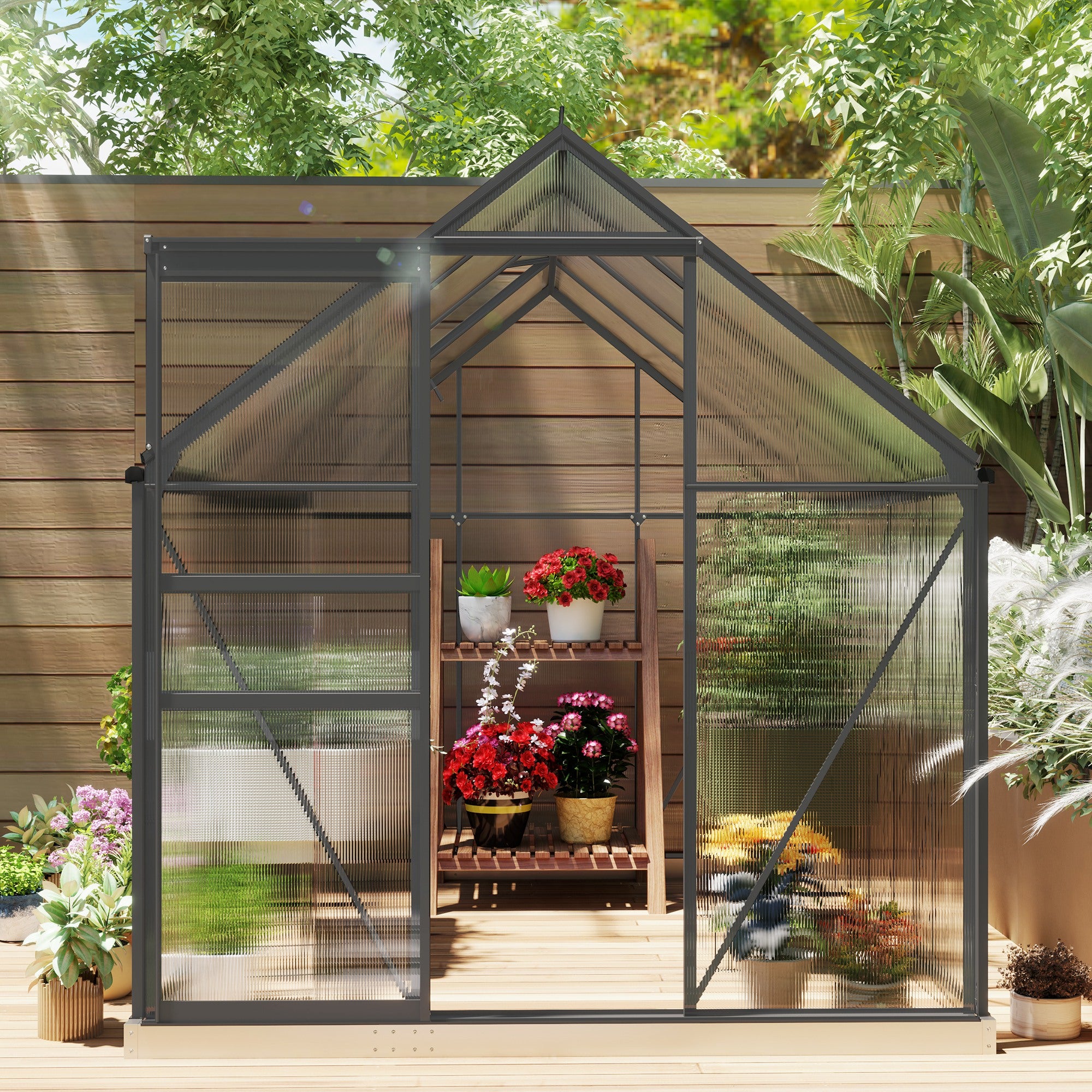 Outsunny 190 x 253 cm Walk-In Polycarbonate Greenhouse - Dark Grey