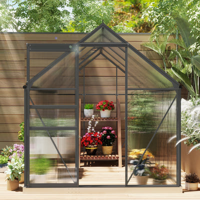 Outsunny 190 x 253 cm Walk-In Polycarbonate Greenhouse - Dark Grey 
