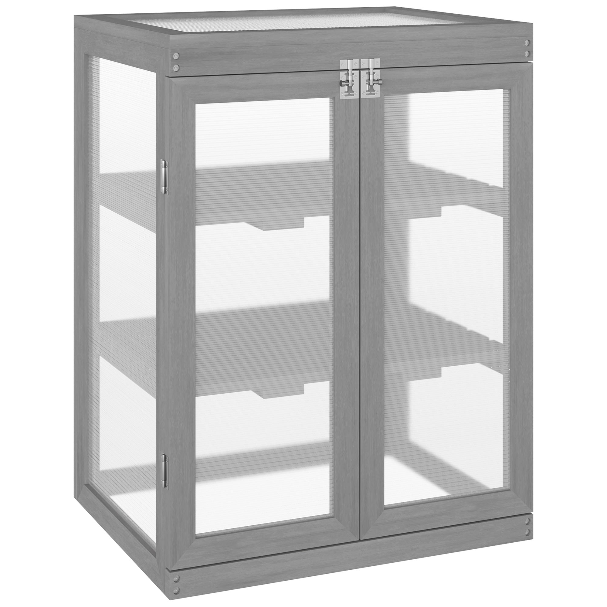 Outsunny 3-tier Wood Greenhouse Garden Polycarbonate Cold Frame Balcony Grow House w/ Storage Shelf for Plants, Flowers, Dark Grey 