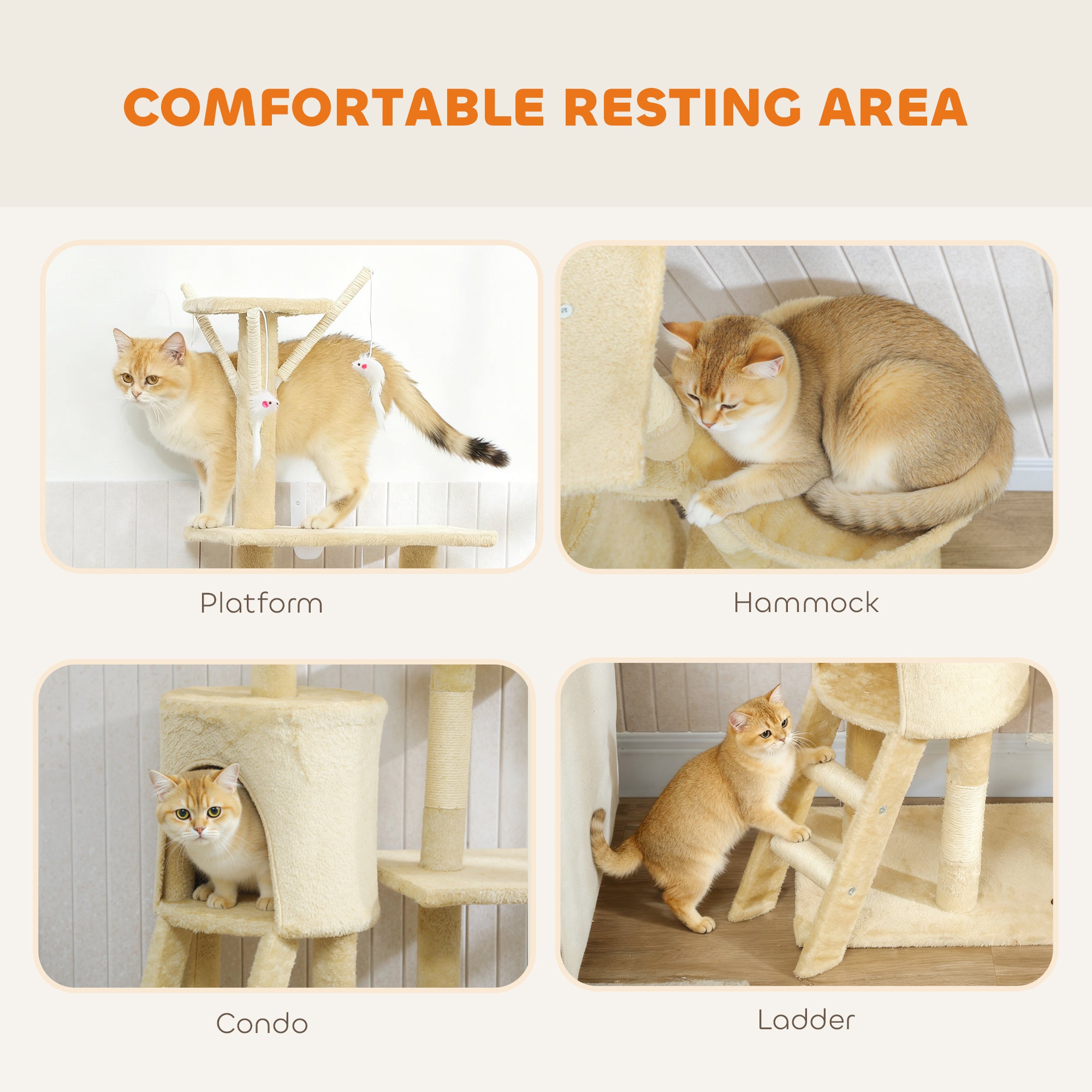 PawHut Multi-Level Cat Tower, 134cm Cat Tree with Condo and Sisal Scratching Posts for Indoor Kittens, Beige 