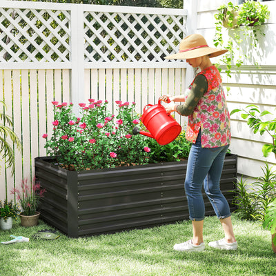 Outsunny Raised Beds for Garden, Galvanised Steel Outdoor Planters with Multi-reinforced Rods, 180 x 90 x 59 cm, Black 