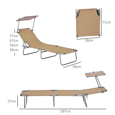 Outsunny Sun Lounger, with Adjustable Face Canopy - Brown 