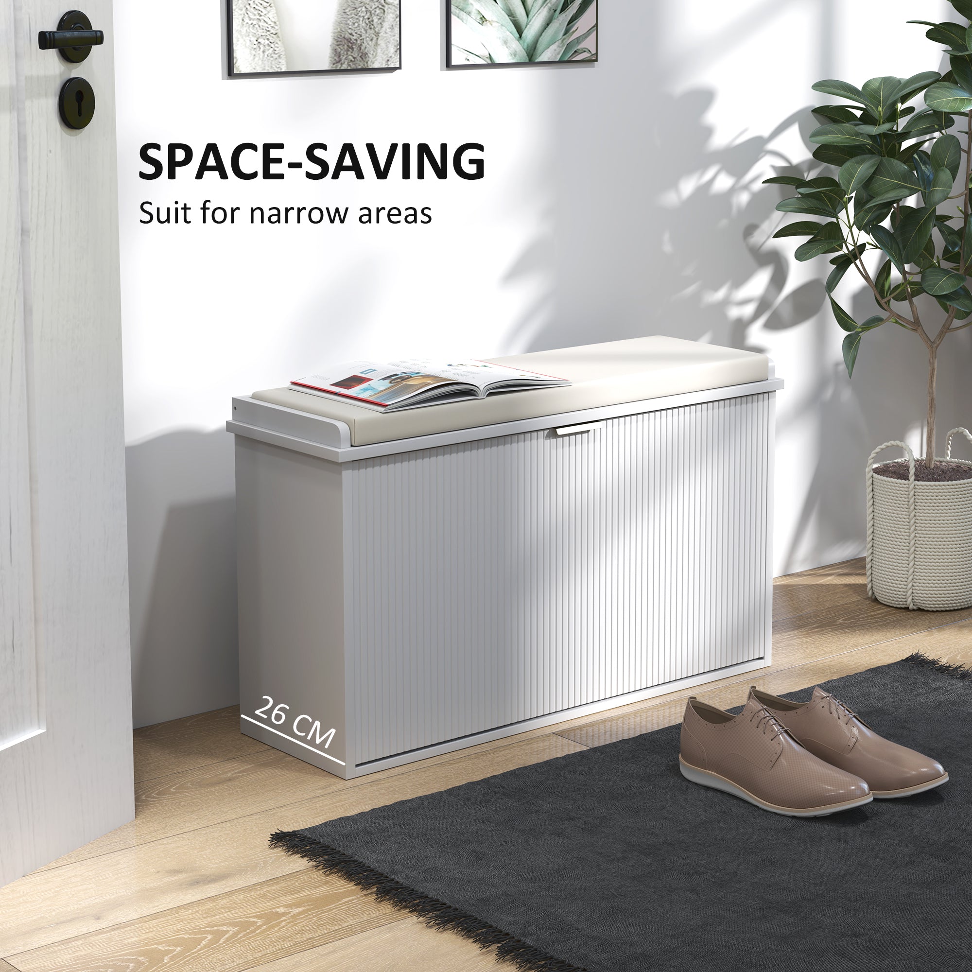 HOMCOM Elegant Eight Shoe Bench, with Top Seat - White 