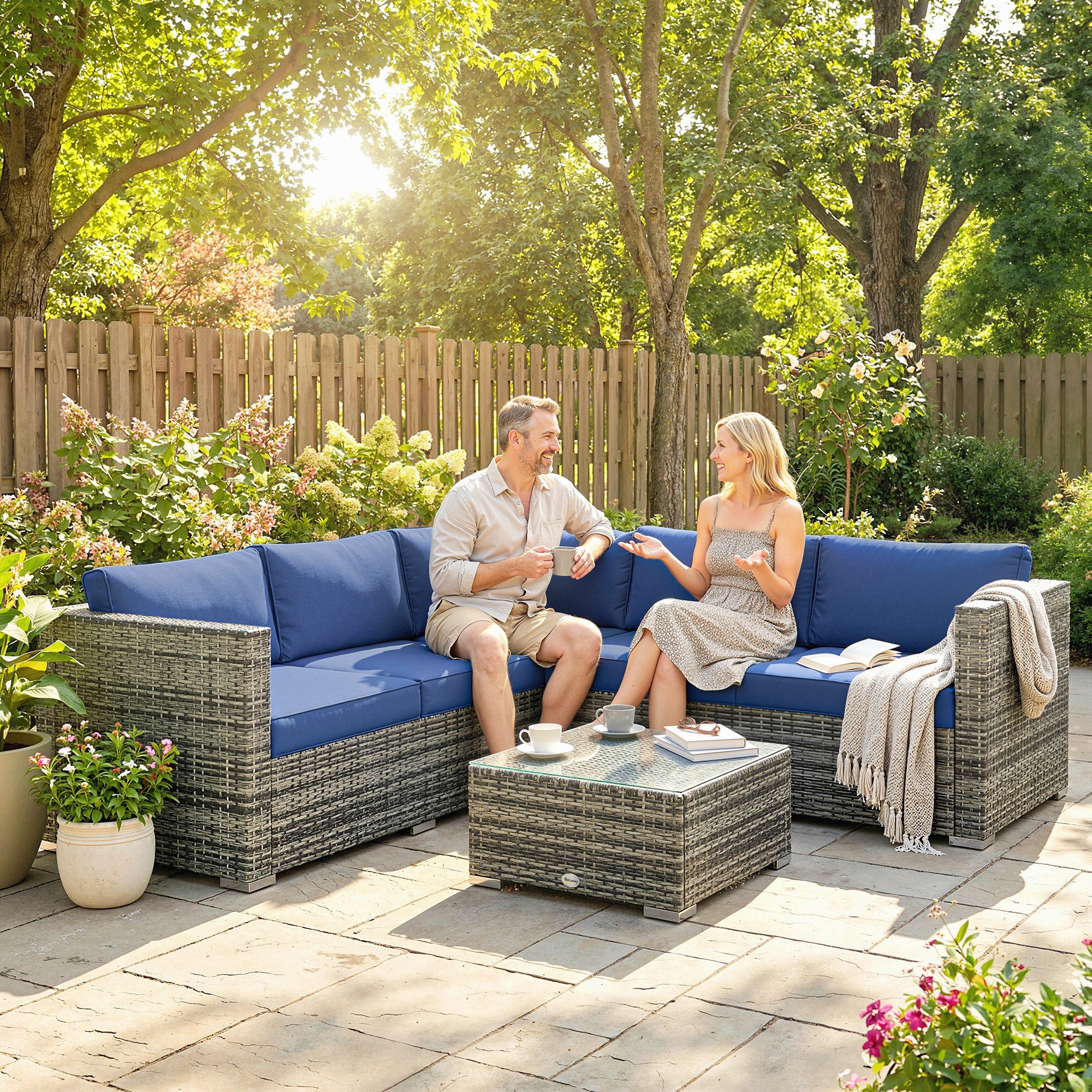 Outsunny Four-Piece Rattan Sofa Set - Blue 