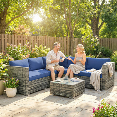 Outsunny Four-Piece Rattan Sofa Set - Blue 