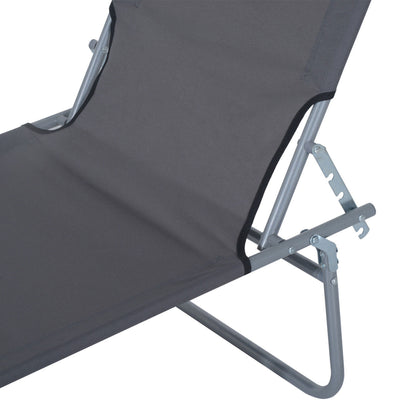 Outsunny Outdoor Foldable Sun Lounger, 4 Level Adjustable Backrest Reclining Sun Lounger Chair with Angle Adjust Sun Shade Awning for Beach, Garden, Patio, Grey 
