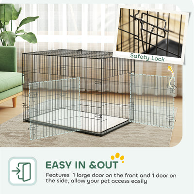 PawHut Foldable Dog Crate with 2 Doors with Tray, Soft Cushion, for Large Medium Dogs, 91 x 62 x 68, Black 