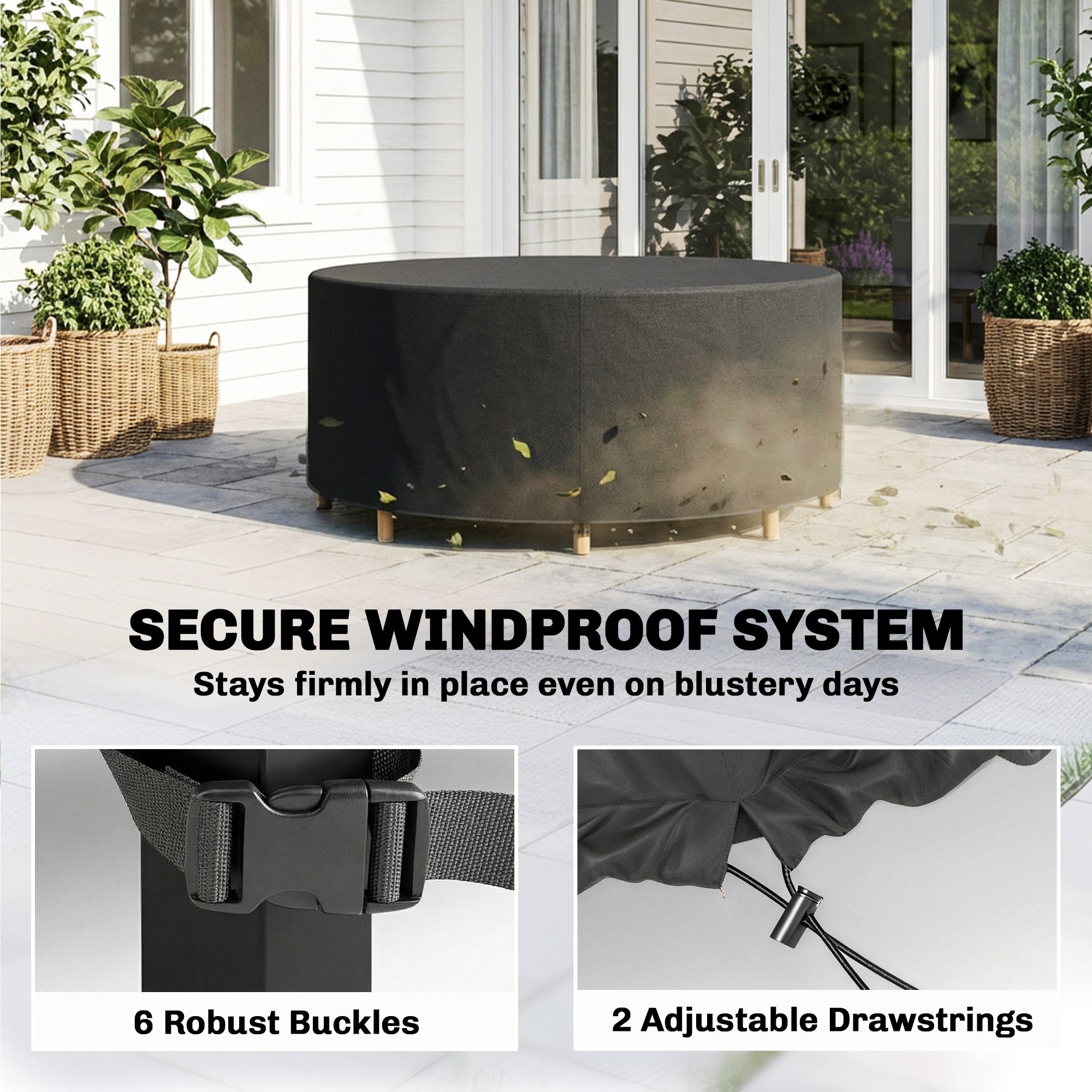 Outsunny Round Garden Furniture Cover, Waterproof Garden Table Cover, 420D Heavy Duty Oxford for Outdoor, Dia.214 x 70 cm, Black 