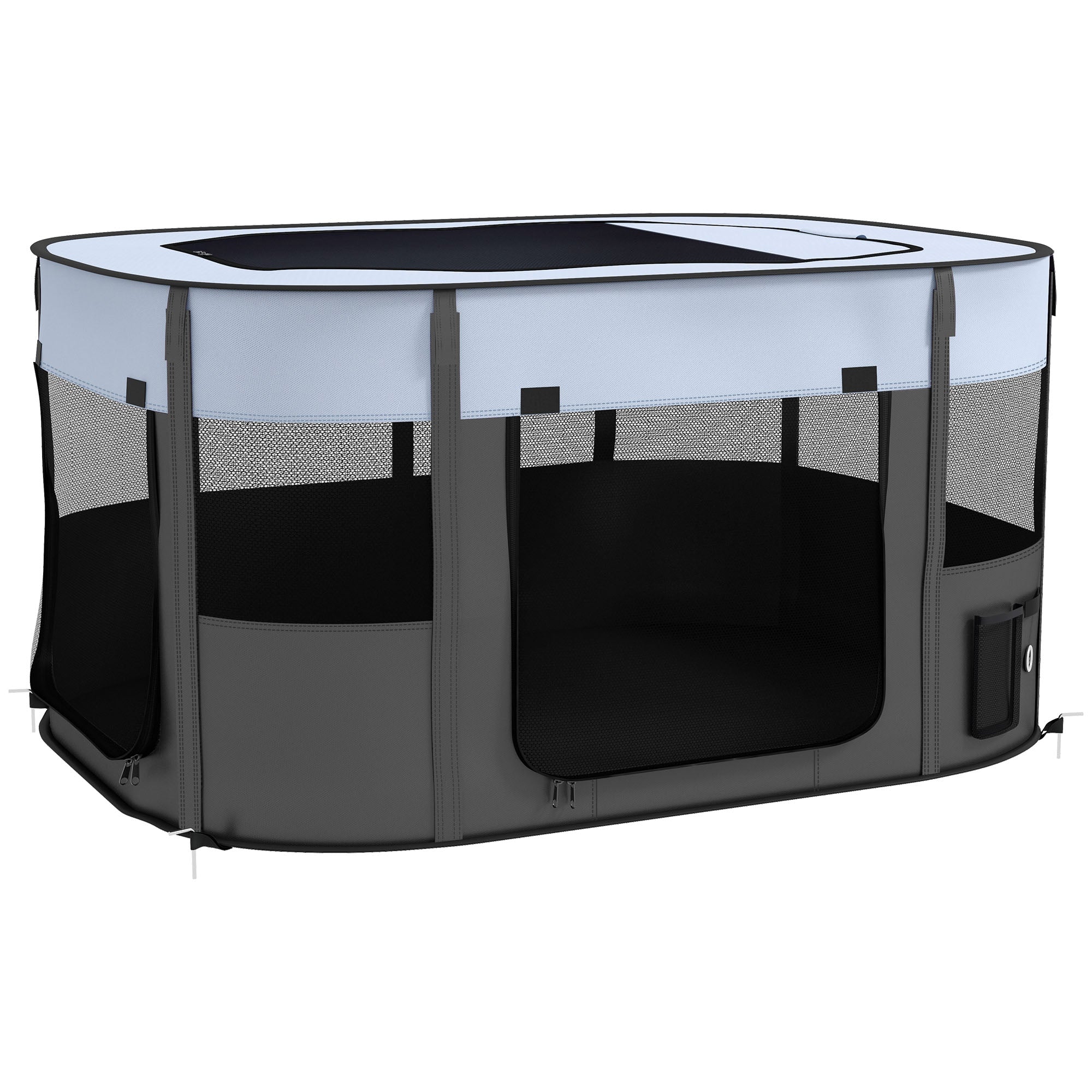 PawHut Foldable Dog Pen with Storage Bag for Indoor/Outdoor Use, Portable Pet playpen, with Ground Stakes - Grey 