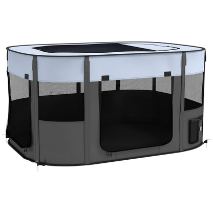 PawHut Foldable Dog Pen with Storage Bag for Indoor/Outdoor Use, Portable Pet playpen, with Ground Stakes - Grey 