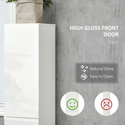 kleankin Tall Bathroom Cabinet with Adjustable Shelves, High Gloss Storage Cupboard, Freestanding Tallboy with Storage Drawer, White 
