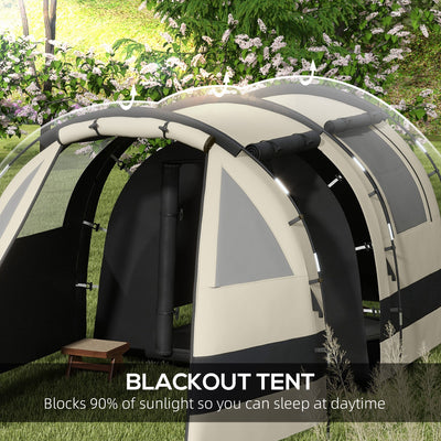 Outsunny Four Man, Two Room Blackout Tent, with Accessories - Khaki 