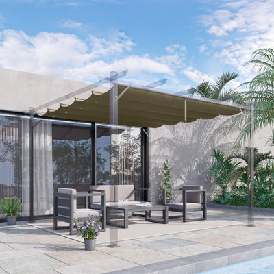 Outsunny Retractable Pergola Shade Cover, Replacement Canopy Fabric for 3 x 3 (m) Pergola, Gazebo Retractable Roof, Tan 