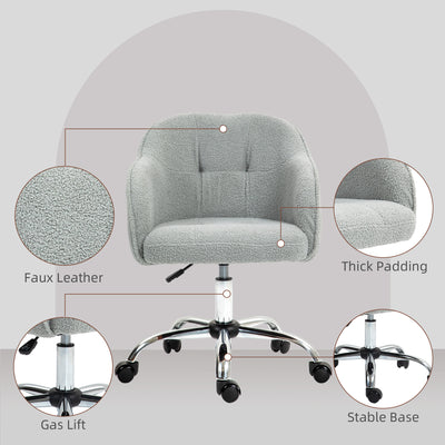 HOMCOM Teddy Fleece Swivel Office Chair - Grey 