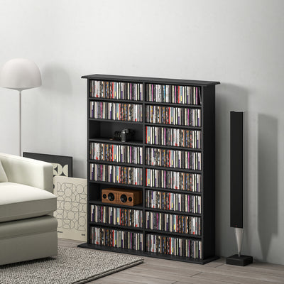 HOMCOM 16-Compartment Media Shelf - Black 