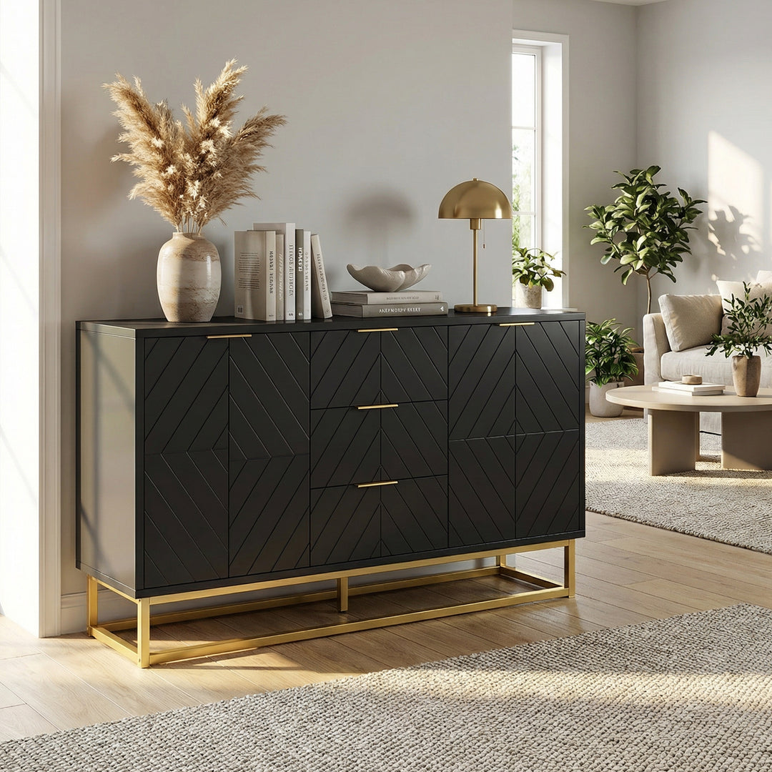 HOMCOM Sideboard with 3 Drawers and Adjustable Shelves for Living Room - Black 