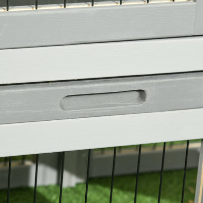 PawHut Wooden Rabbit Hutch with Outdoor Run Grey 